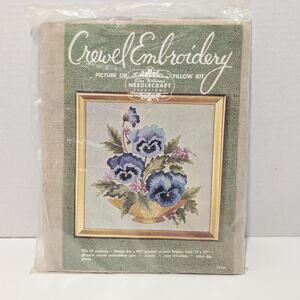 Elsa Williams Needlecraft Creations Crewel Picture Pillow Kit Pansies KC264 NOS